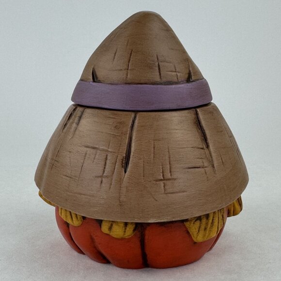 Vintage Ceramic Pumpkin Jar With Scarecrow Hat Lid Harvest Jack-O-Lantern 5.5" - Picture 4 of 11